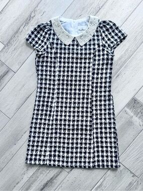 Rare Editions Girls Tweed Shift Dress with Embellished Collar - size 16